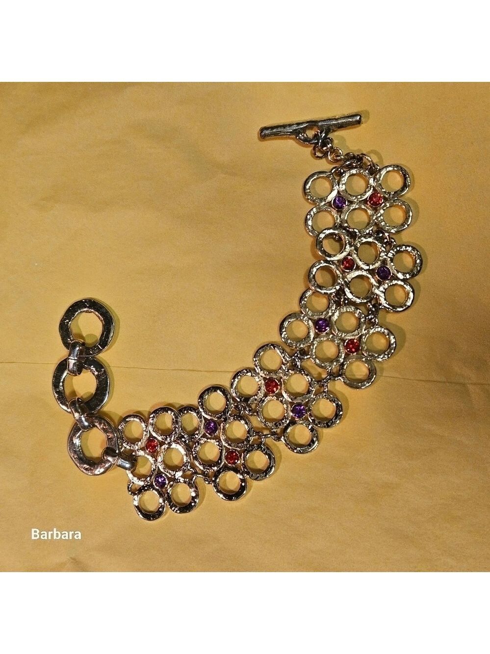 Ton Pascal Gold-tone 3-Row Geometric Chain Link Toggle Bracelet